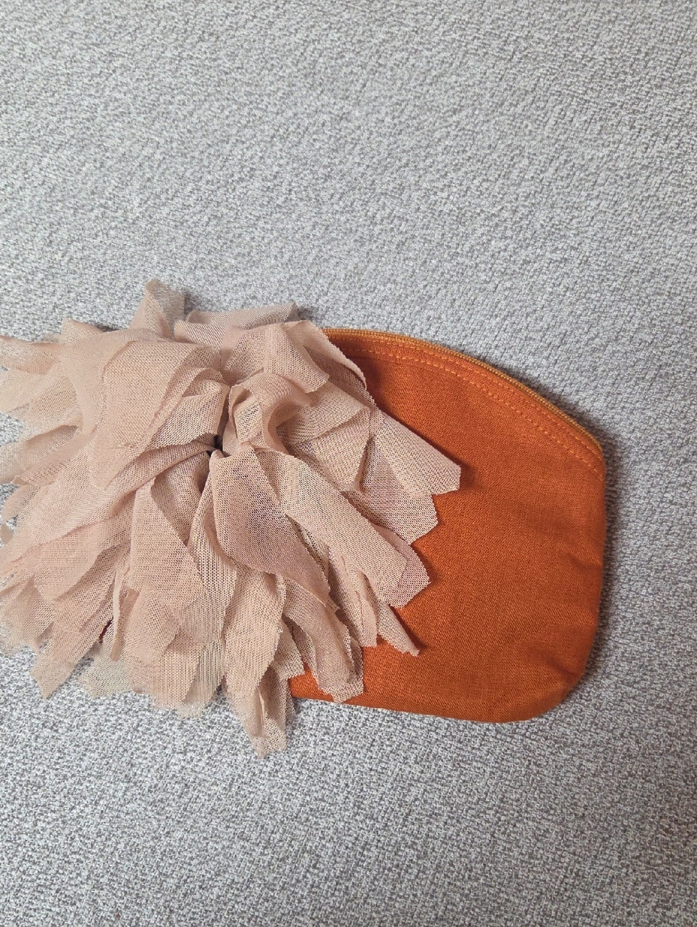 Orange Fabric Clutch with Beige Tassel Detail